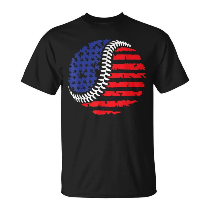 Vintage Baseball American Flag For Boys Girls Women T-Shirt