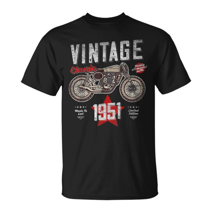 Vintage Born 1951 70Th Birthday Classic Retro Motorbike T-Shirt