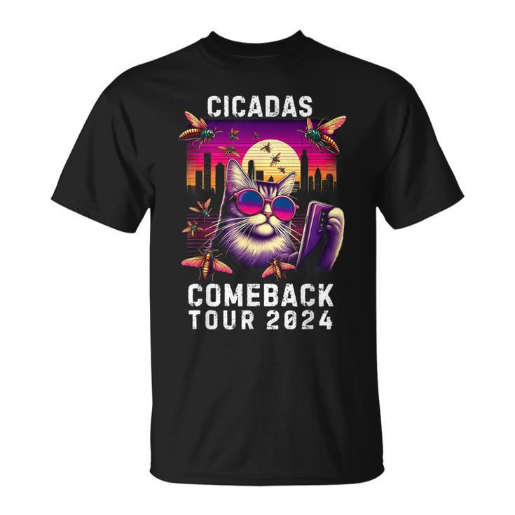 Vintage Cat Selfie With Cicada Comeback Summer Tour 2024 T-Shirt