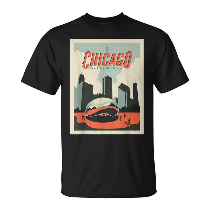 Vintage Chicago Cloud Gate Retro Poster Chicago Landscape T-Shirt
