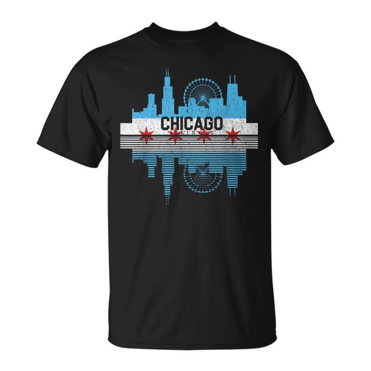 Vintage Chicago Illinois Flag Skyline Women T-Shirt