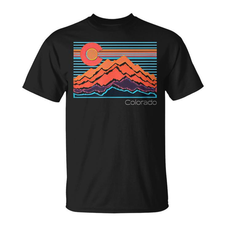 Vintage Colorado Mountain Landscape And Flag Graphic T-Shirt