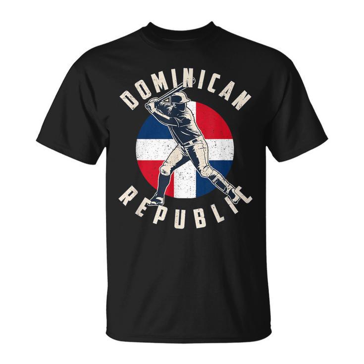 Vintage Dominican Baseball Batter Dominican Republic Flag T-Shirt