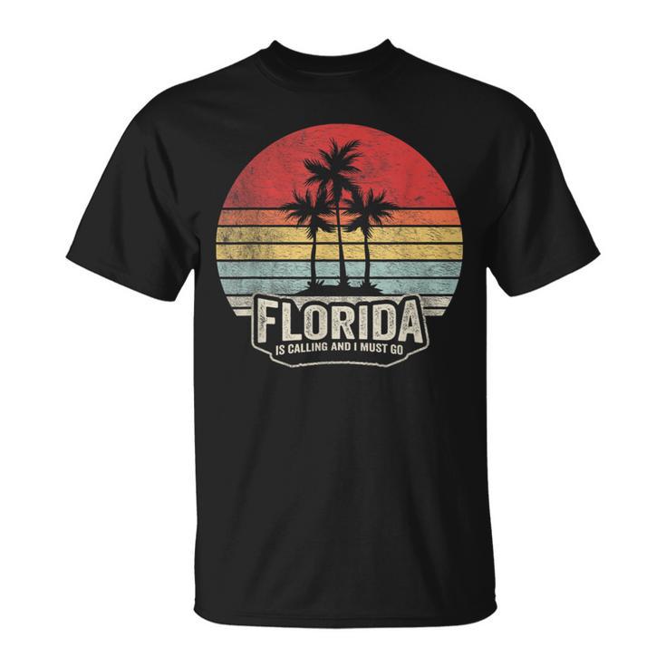 Vintage Florida Is Calling I Must Go Summer Florida Vacation T-Shirt