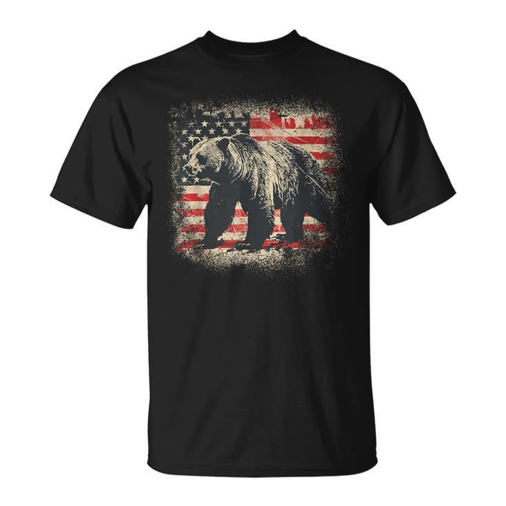 Vintage Grizzly Bear Distressed Patriotic American Flag T-Shirt