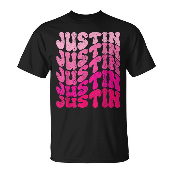Vintage Justin Personalized Name I Love Justin Groovy T-Shirt