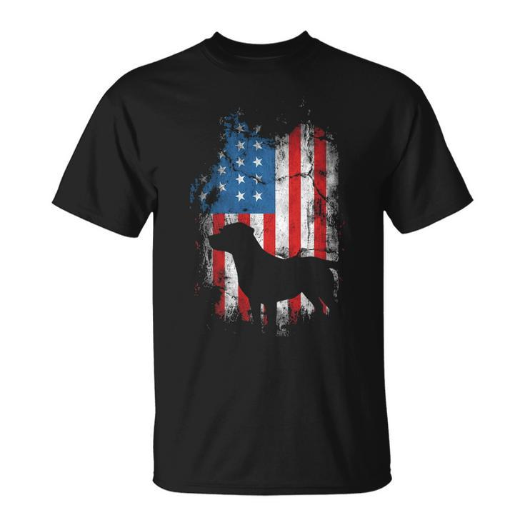 Vintage Labrador American Usa Flag For Dog Lover T-Shirt