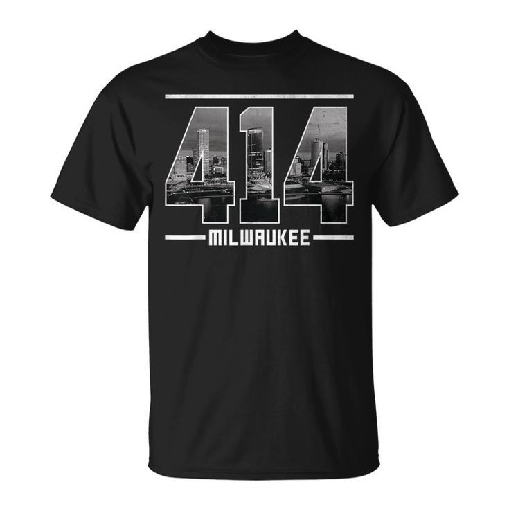 Vintage Milwaukee 414 Area Code Wisconsin Skyline T-Shirt