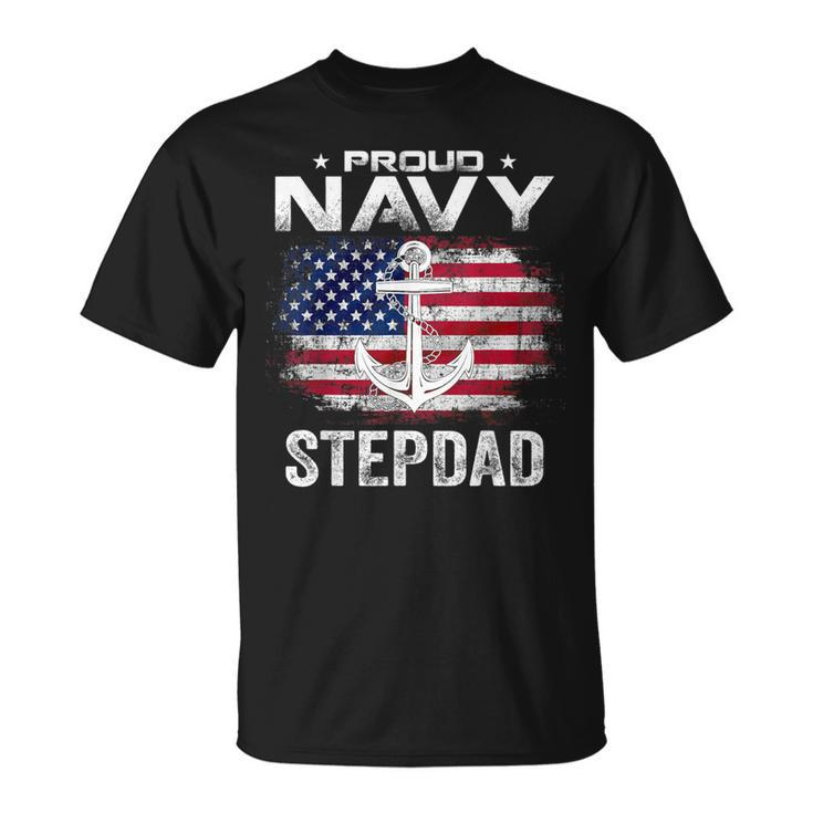 Vintage Proud Navy Stepdad With American Flag Veteran T-Shirt