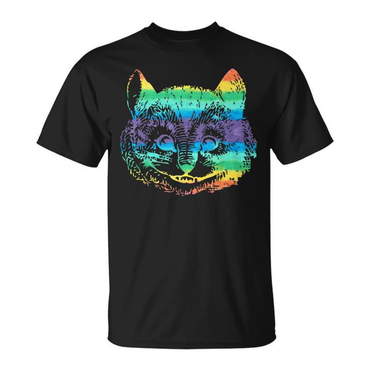 Vintage Rainbow Hippie Cute Cheshire Cat Head Kitty T T-Shirt
