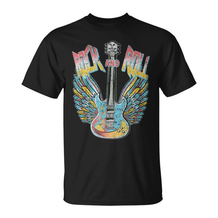 Vintage Retro 80S Rock & Roll Music Electric Guitar Wings T-Shirt