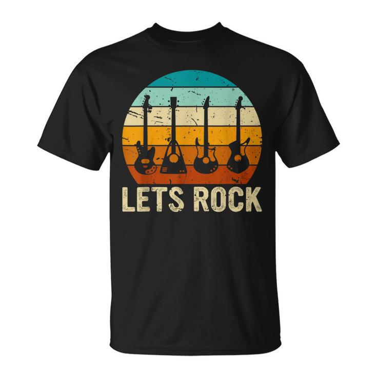 Vintage Retro Lets Rock Rock And Roll Guitar Music T-Shirt