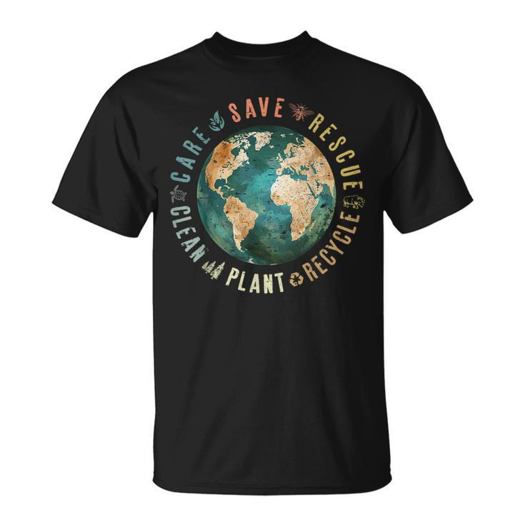 Vintage Save Bees Rescue Animals Recycle Plastic Earth Day T-Shirt