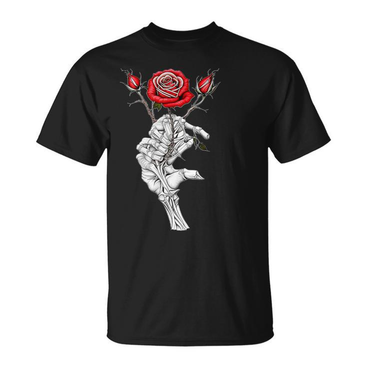 Vintage Skeleton Hand Holding Rose Valentine T-Shirt
