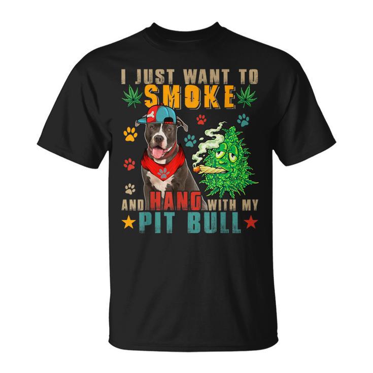 Vintage Smoke And Hang With My Pit Bull Smoker Weed T-Shirt