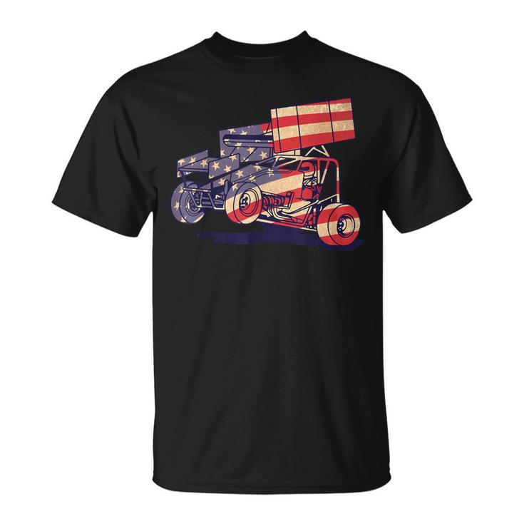 Vintage Sprint Car American Flag Racer Racing Men T-Shirt