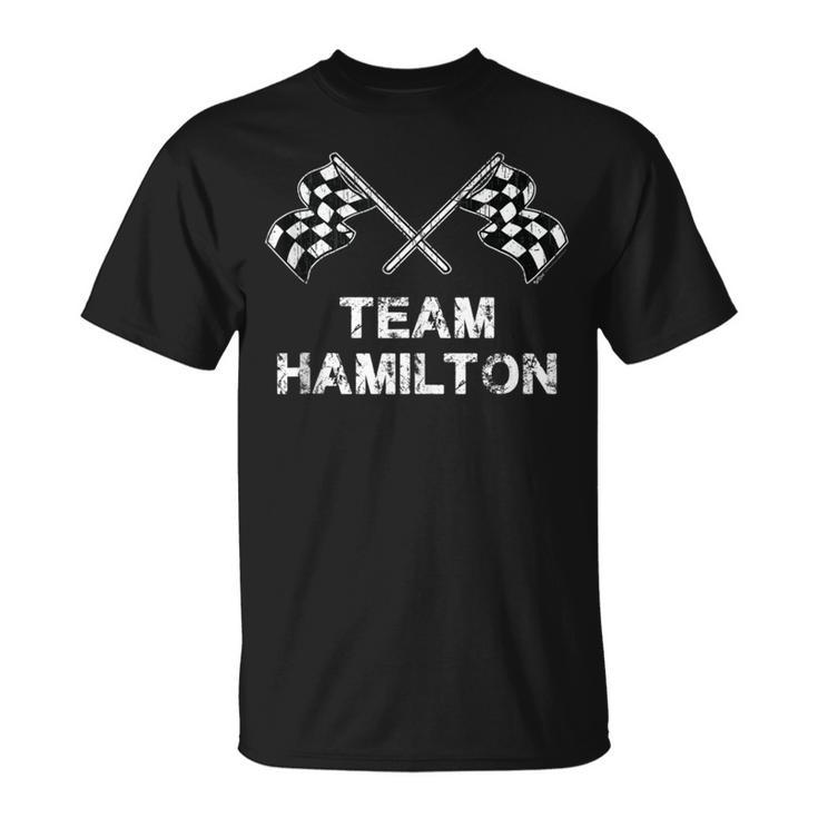 Vintage Team Hamilton Family Name Checkered Flag Racing T-Shirt