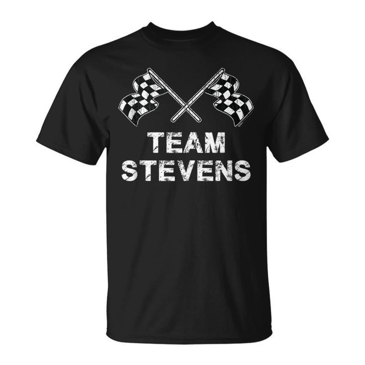 Vintage Team Stevens Family Name Checkered Flag Racing T-Shirt