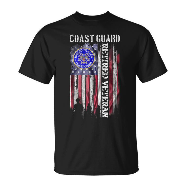 Vintage Usa American Flag Coast Guard Proud Retired Veteran T-Shirt