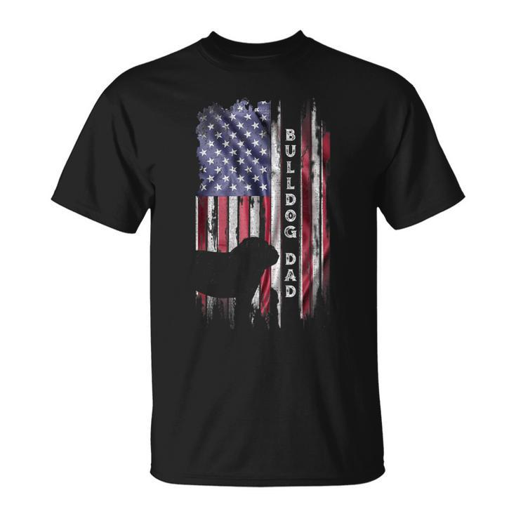 Vintage Usa Flag Proud English Bulldog Dad Silhouette T-Shirt