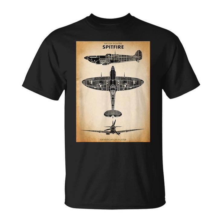 Vintage Wwii Identification Poster Raf Spitfire T-Shirt
