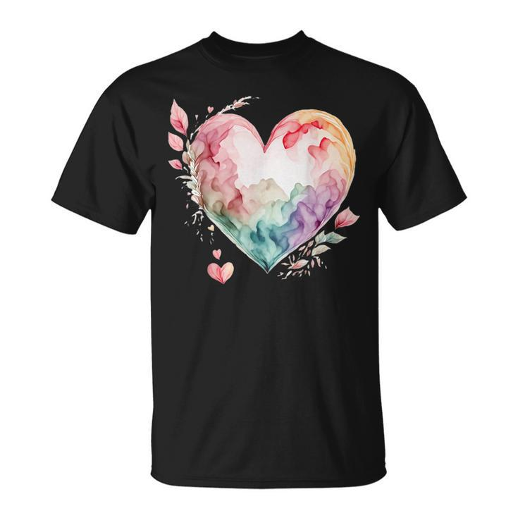 Watercolor Heart Valentine's Day Vintage Graphic Valentine T-Shirt