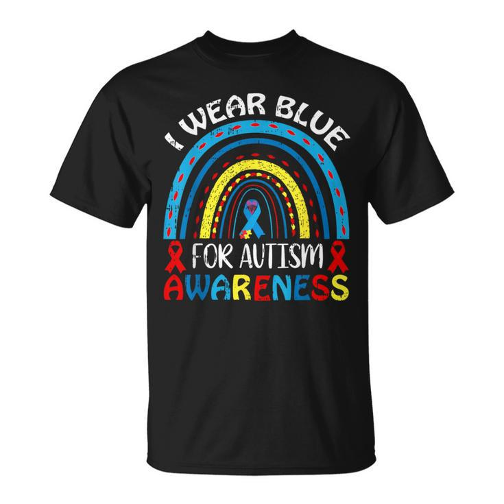 I Wear Blue For Autism Awareness Ribbon Autistic Warrior T-Shirt