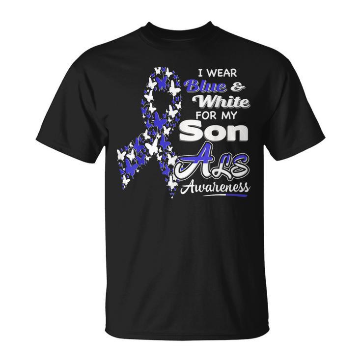 I Wear Blue And White For My Son Als Awareness T-Shirt