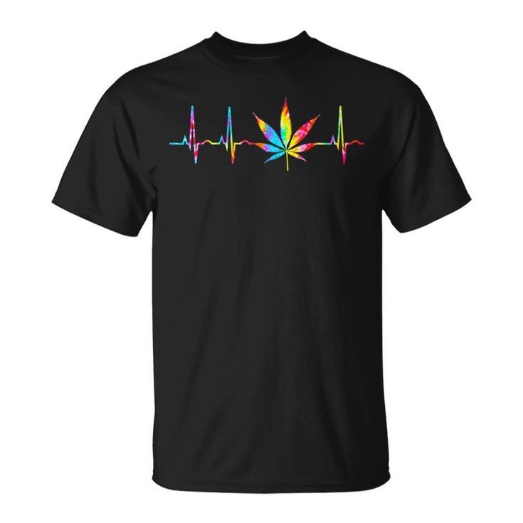 Weed Cannabis Marijuana Leaf Heartbeat Stoner Tie Dye T-Shirt
