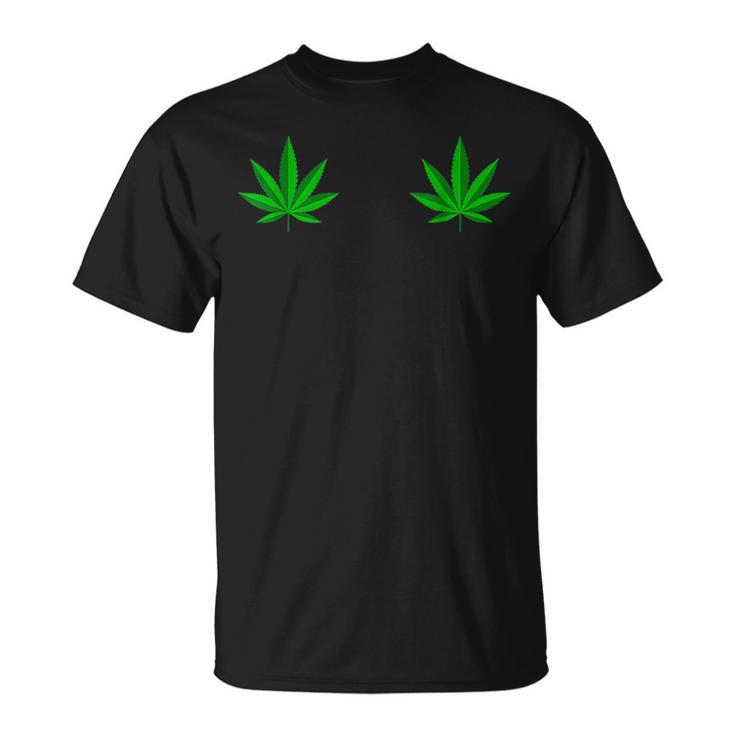 Weed Green Boobs Cannabis Stoner 420 Marijuana Woman T-Shirt