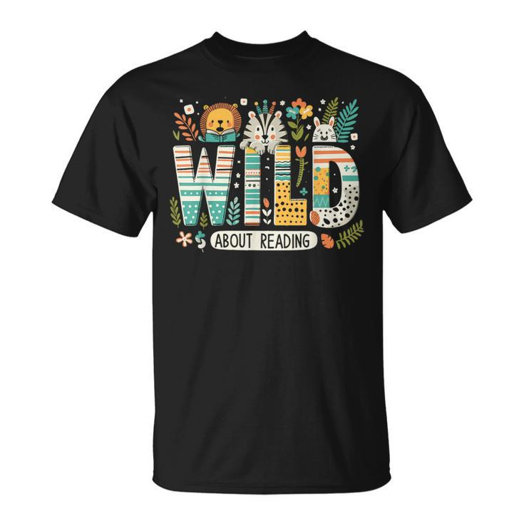 Wild About Reading Bookworm Book Reader Zoo Animals T-Shirt