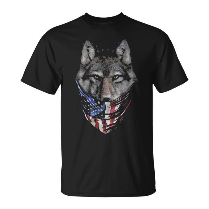 Wolf In Flag Of Usa Bandana T-Shirt