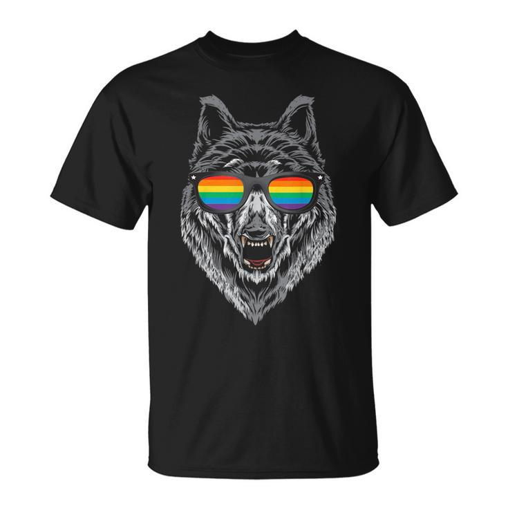 Wolf Rainbow Flag Sunglasses Lgbt Gay Pride T-Shirt