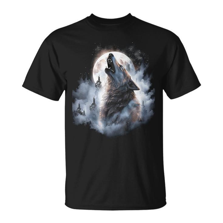 Wolves Howling At Moon Wolf Wild Animal T-Shirt