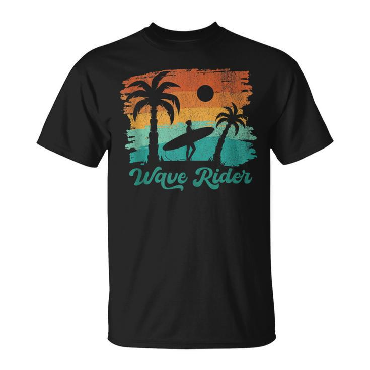 Woman Surfing Beach Wave Rider Retro Vintage Sunset Cute T-Shirt