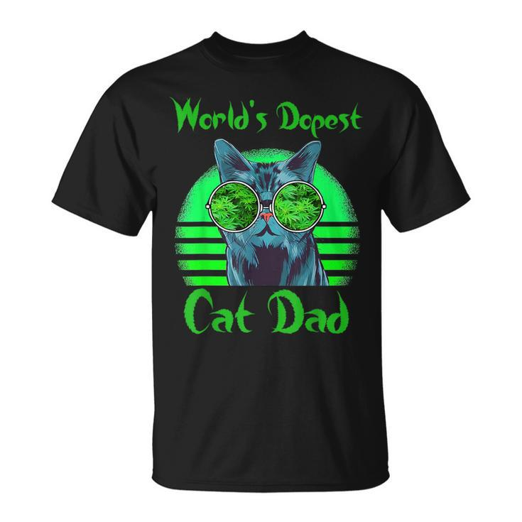 World's Dopest Cat Dad Cat Dad Weed Stoner Marijuana T-Shirt