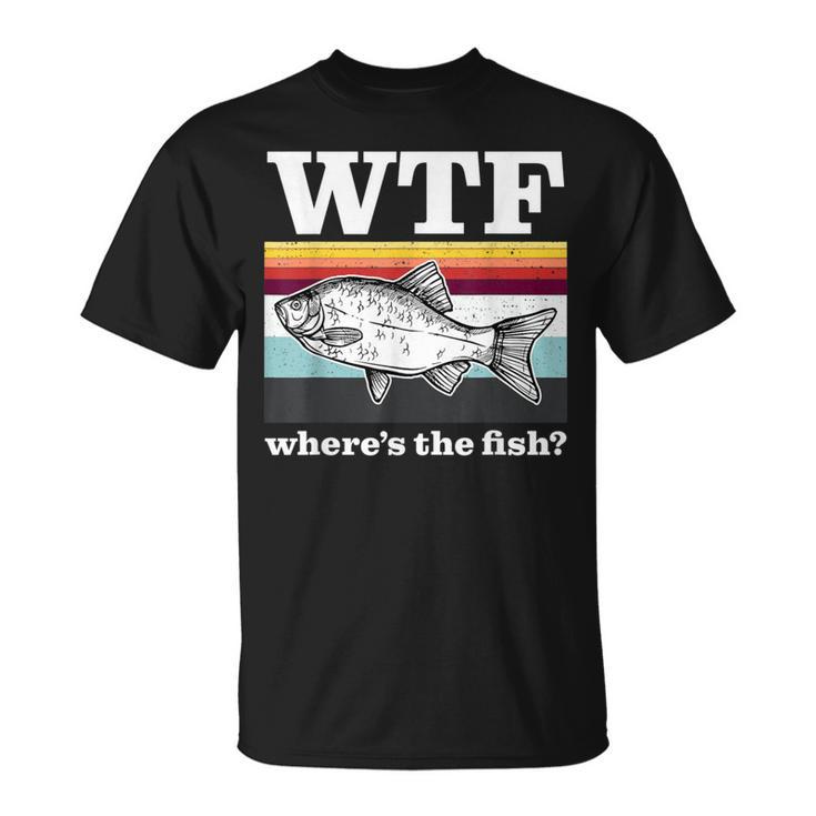 Wtf Where's The Fish Vintage Retro Fisherman Fishing T-Shirt