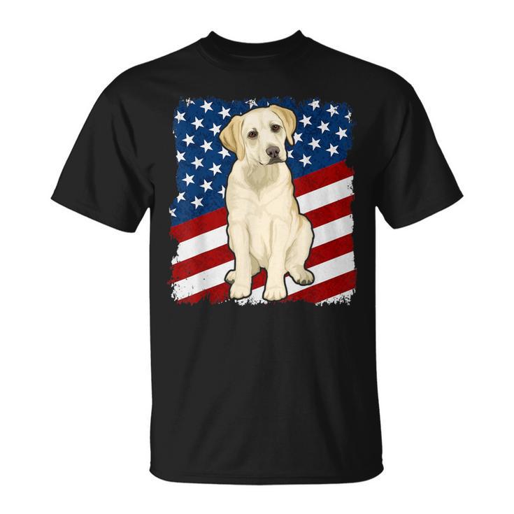 Yellow Labrador Dog American Flag T-Shirt