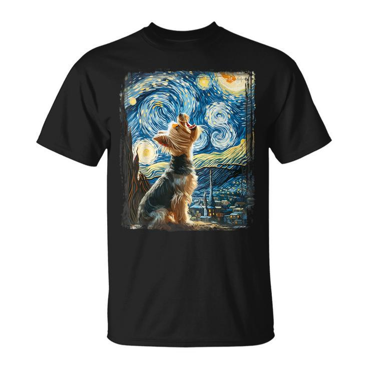 Yorkie Dog Artistic Van Gogh Starry Night Yorkshire Terrier T-Shirt