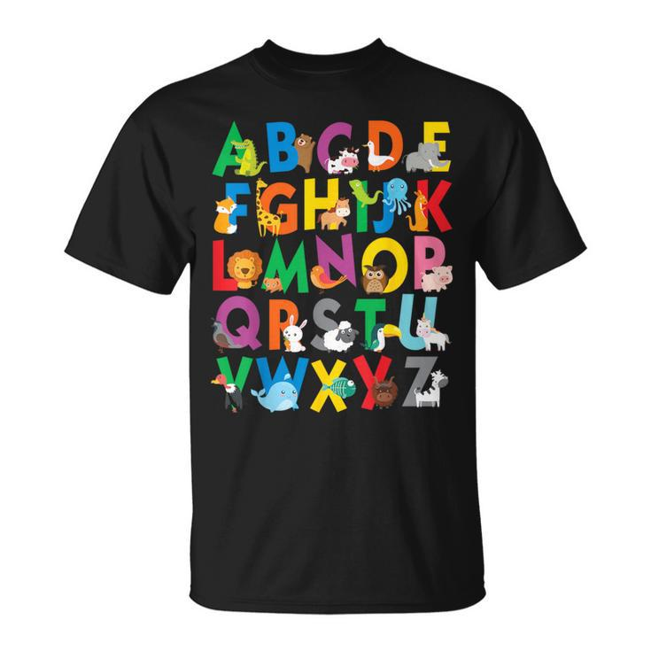 Zoo Animal Alphabet Abcs Learning Letters Boys Girls T-Shirt