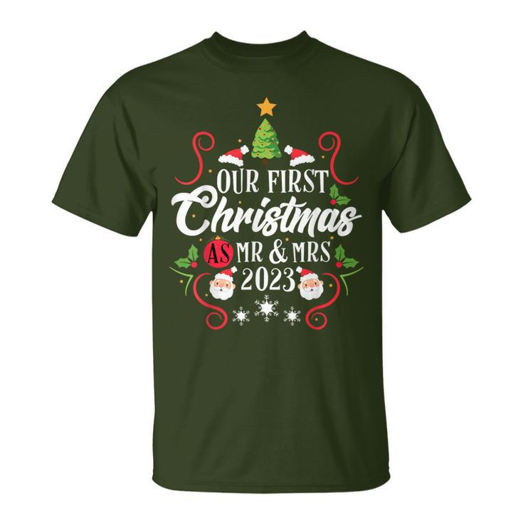 1St First Christmas As Mr And Mrs 2023 Couples Pajamas T-Shirt