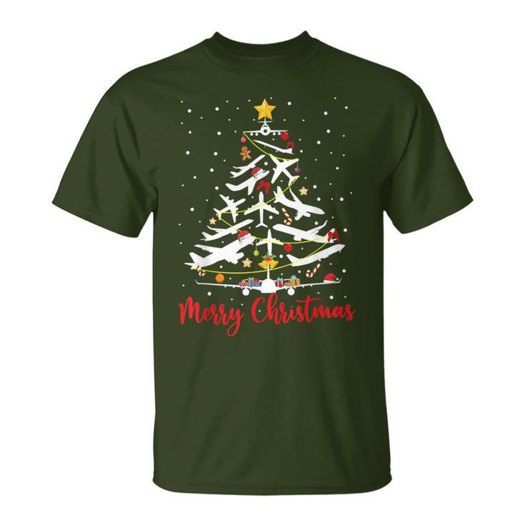 Airplane Christmas Tree Merry Christmas Most Likely Pilot T-Shirt
