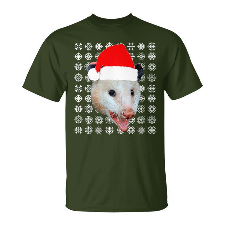 Animals In Santa Hats Road Kill Opossum Christmas T-Shirt