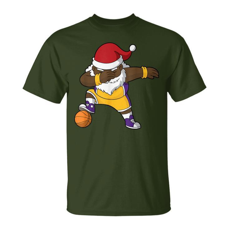 Basketball Black Dabbing Santa Claus African American T-Shirt