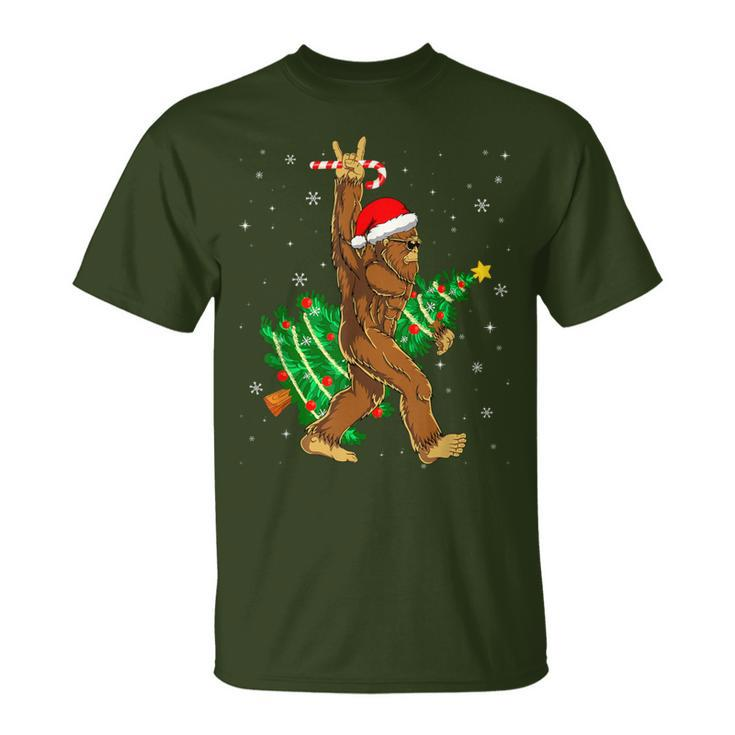Bigfoot Christmas Tree Lights Xmas Boys Sasquatch Lovers T-Shirt