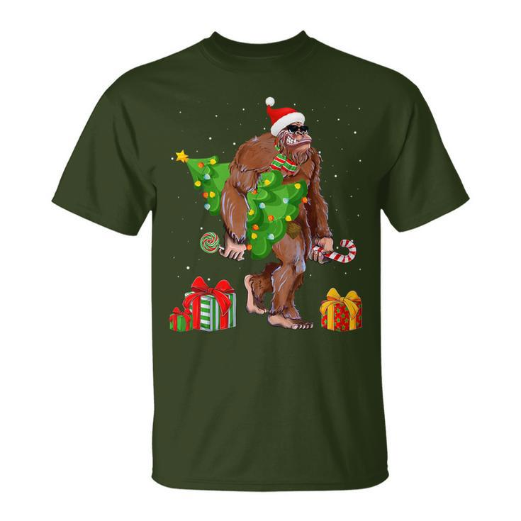 Bigfoot Santa Christmas Tree Lights Xmas Sasquatch T-Shirt