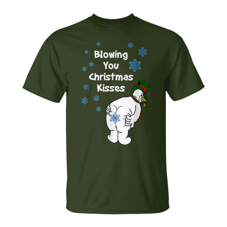 Blowing You Christmas Kisses Christmas Snowman Xmax T-Shirt