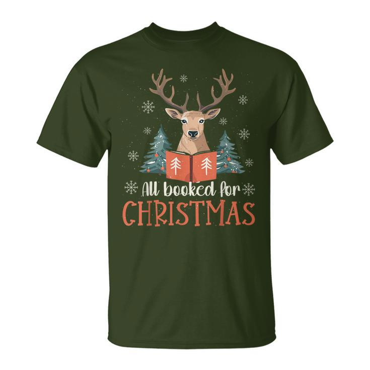All Booked For Christmas Book Reindeer Christmas T-Shirt