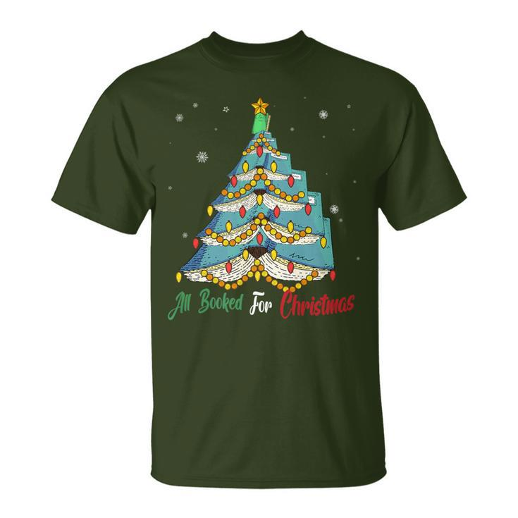 All Booked For Christmas Vintage Librarian Xmas Tree Light T-Shirt