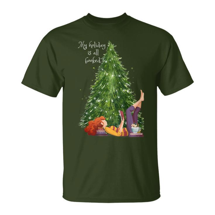 All Booked For The Holidays Reading Christmas Tree T-Shirt